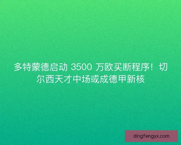 多特蒙德启动 3500 万欧买断程序！切尔西天才中场或成德甲新核